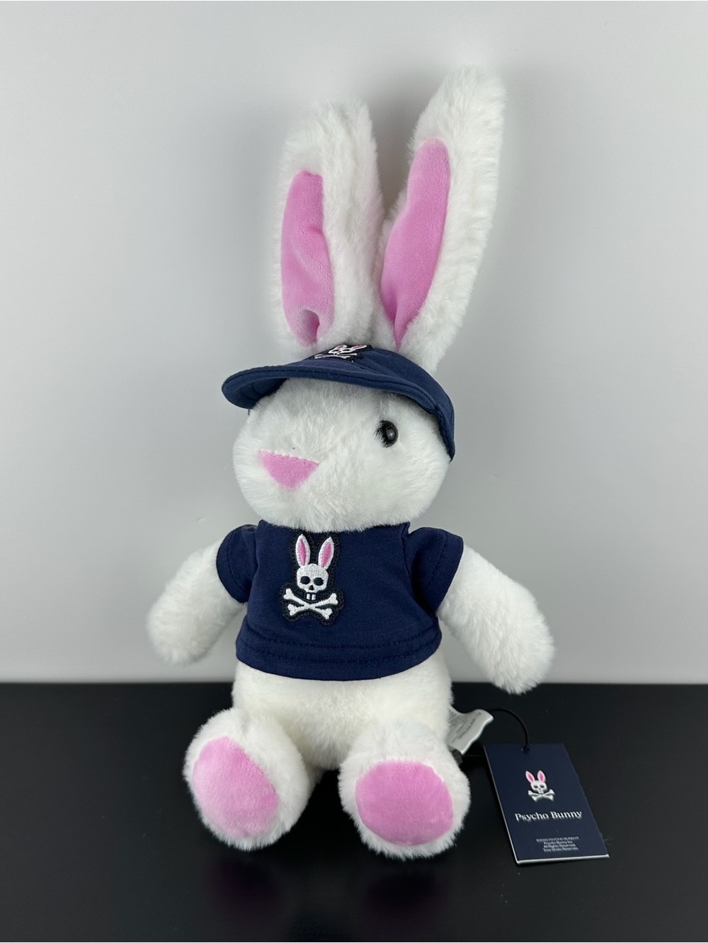Psycho Bunny Rare White Pink Rabbit with Blue Hat & Shirt 14" Plush NWT